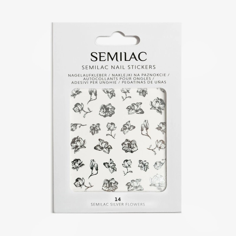14 Semilac Nail Sticker Silver Flowers